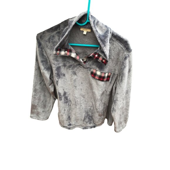 Pullover Womens M Kori America Gray Plush Soft Sweater Top Shirt Pockets - Picture 4 of 5